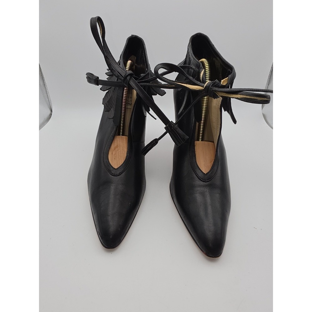 Vintage Todd Oldham x Lerre Black Leather Fringe Ankle-Tie Booties Size 39 US 8